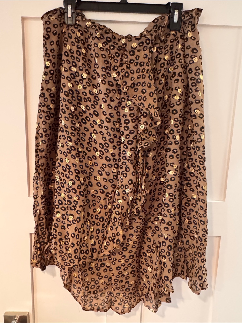 Floral-Print Midi Skirt in Brown with Gold Accents